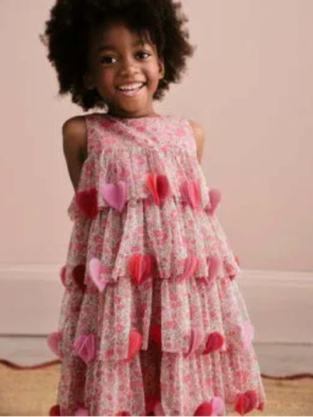 NWOT Mini Boden Girls Floral Heart Tiered Tulle Party Dress Size 3-4Y